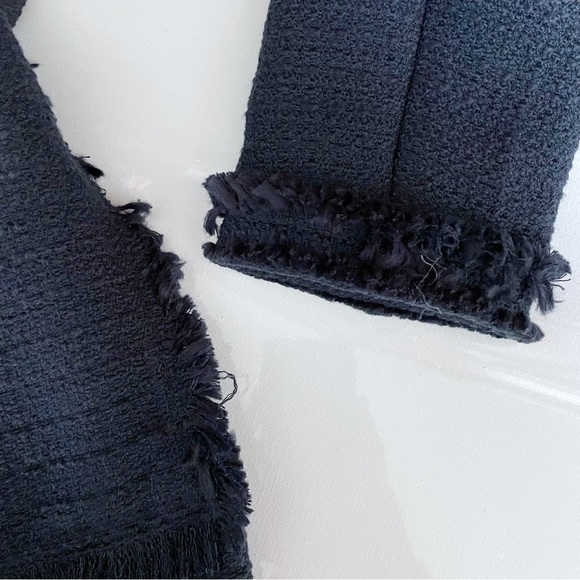 NWT H&M Navy Tweed Coat Jacket Size XS – Long Fringe Trim Zip Front Blazer - Picture 8 of 10